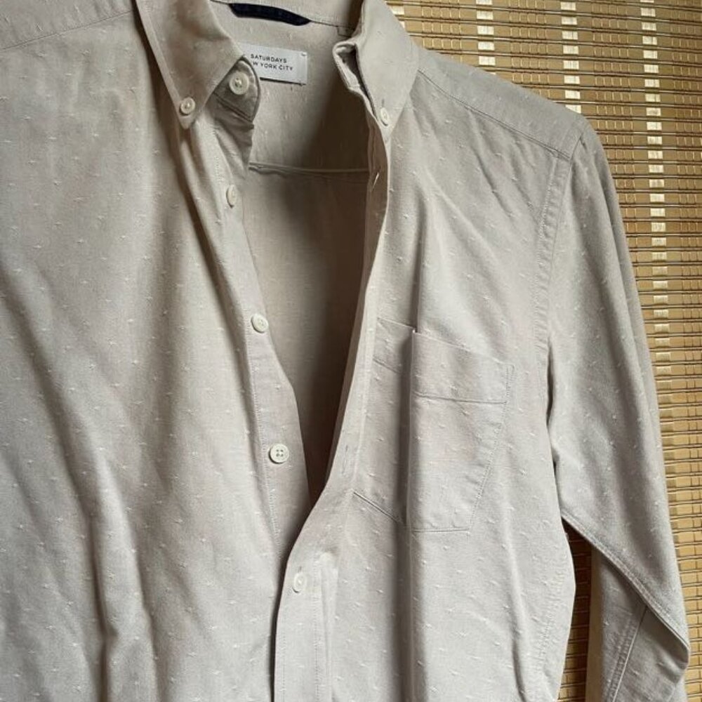 Saturdays NYC Men’s Button-Up Shirt in Cream Textured Cotton